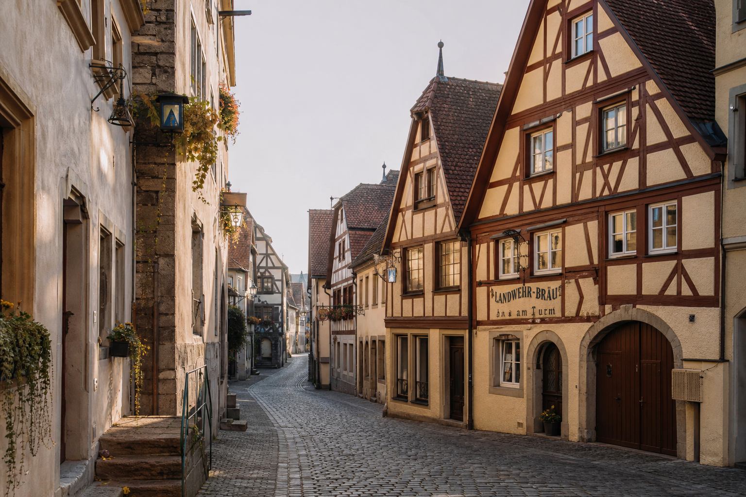 Historische deutsche Altstadt mit Fachwerk und Pflastergassen